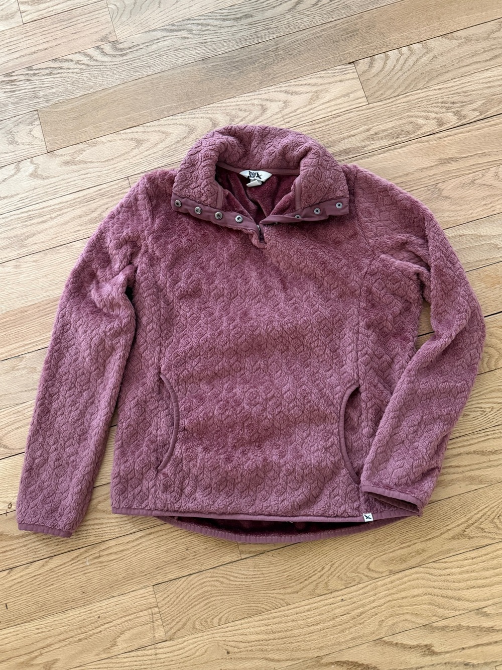 Eddie Bauer Fuzzy Mauve Quilted Snap-Front Women's Pullover Sweater Small